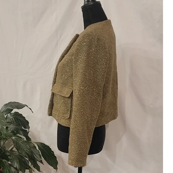 A New Day Gold Metallic Tweed Cropped Jacket Womens 2 Olive Green Shimmer Button - Picture 3 of 7